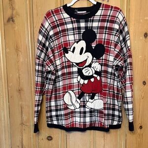 Mickey Mouse Plaid Sweater - Red and Black